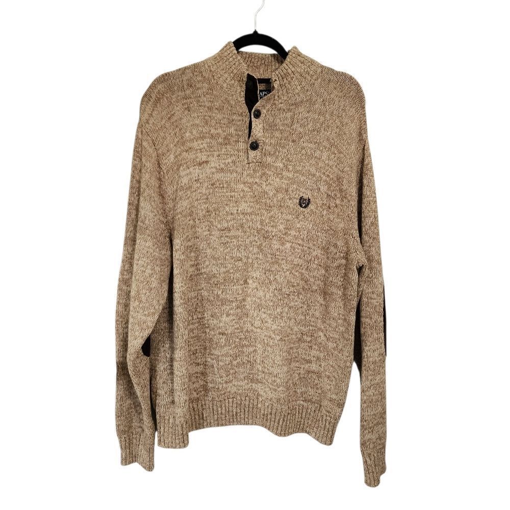 Chaps Mens Sweater XL 1/4 Zip Tan 100% Cotton Corduroy Elbow Patches